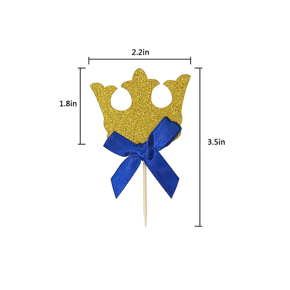 10pcs/lot Glitter Prince Crown Cupcake Topper Pick Cartoon Baby Kids Boy Girl Birthday Party Decorations