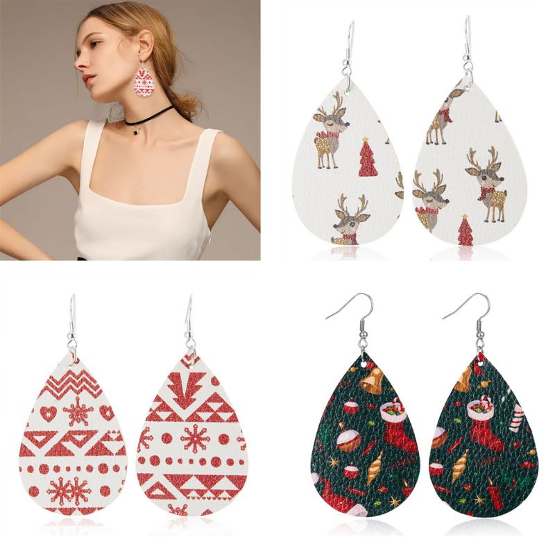 12Pcs Diy Kerst Thema Gedrukt Diy Pu Synthetisch Leer Vel Voor Oorbellen Haarelastiekjes En Craft Maken 8.2X6.3 In