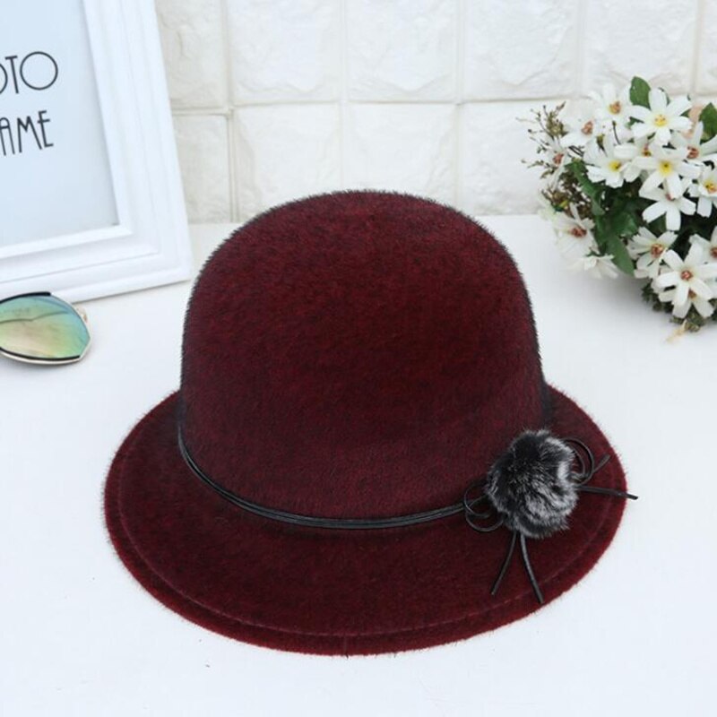 Vinter pom spand til kvinder solid imiteret uld cloche hatte vintage bue spand hatte