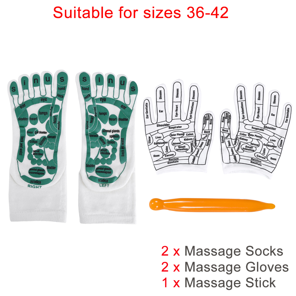 Fuß massage Akupressur Socken Akupunktur handschuhe Hand Füße Reflex zonen massage Socken Englisch Illustration Akupunktur Werkzeuge mit Massage stab: Gold