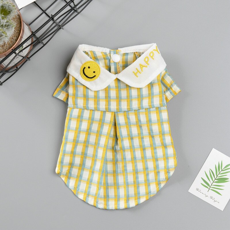 Camisa a cuadros para perro, ropa para cachorros, perros pequeños y medianos, ropa para mascotas, ropa bonita para perros y gatos, trajes de chaleco: YELLOW / M