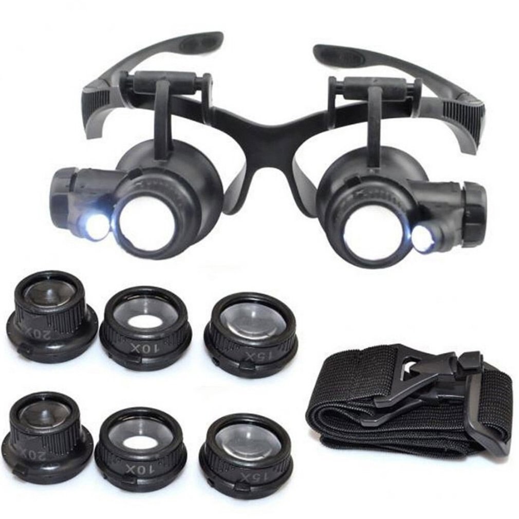 Led Head-Mounted Vergrootglas Dubbele Bril Loep Lens Juwelier Horloge Repair Meting Met Led Lamp