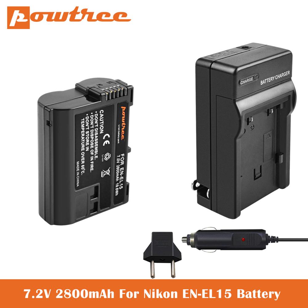 2800mAh EN-EL15 Batterie + Chargeur Pour Nikon D850 D7500 D7000 D7100 D7200 D800 D800E D810 D810A D750 D600 D610 Appareil Photo REFLEX Numérique: 1X Battery-Charger