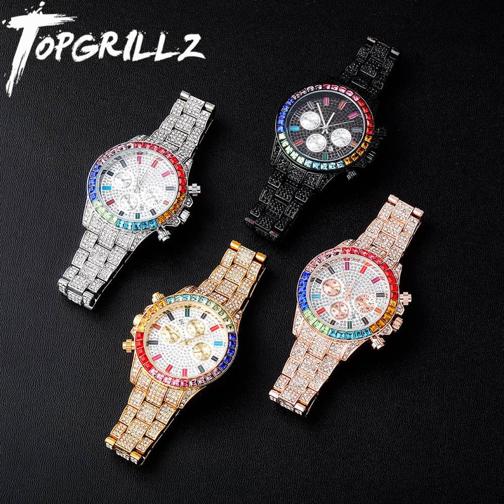 Topgrillz Horloges Quartz Hip Hop Horloges Met Micro Pave Iced Out Zirconia Roestvrij Staal Horloges Klok Relogio