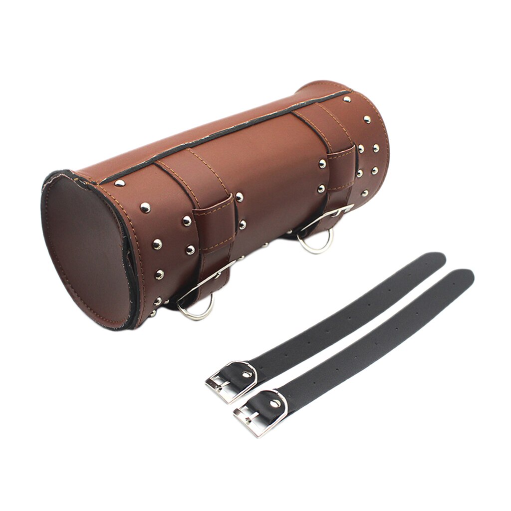 Brown Leather Front Fork Motorcycle 12'' Tool Bag Organiser Pouch For
