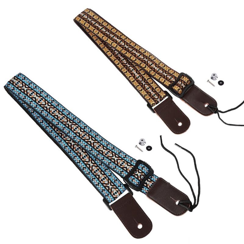 Ukulele-rem i bohemia-stil behagelig bomulds- og læderjusterbar uke-skulder