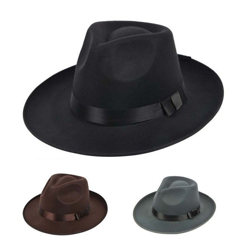 Vintage herre kvinder hårdt filt kasket bred skygge fedora trilby panama gangster hat sol hatte sort grå