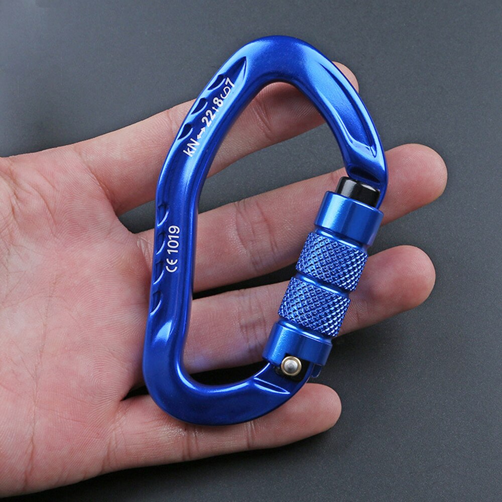 22KN D-Shaped Carabiner Lock Heavy Duty Aluminum Alloy Carabiner Spring-Loaded Gate Buckle Survival Equipment Lock Buckle