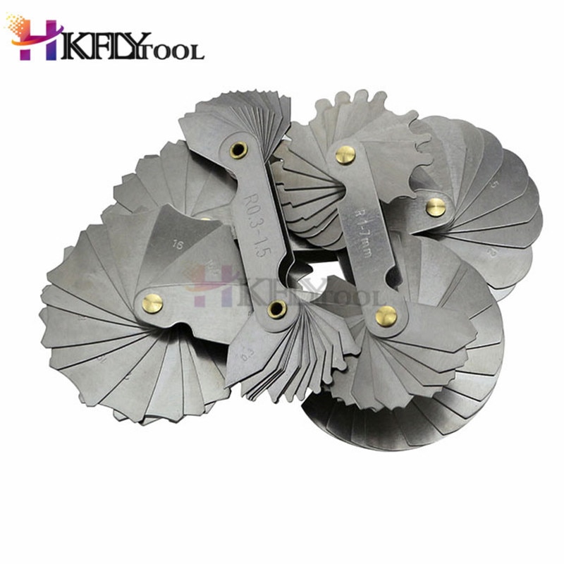 4 st radie mätare rostfritt stål  r1-6.5/r7-14.5/r15-25/r26-80mm konkava konvex båge silver ton mätverktyg