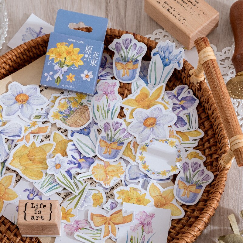 46 Pcs Kawaii Stickers Set Washi Scrapbooks Sticker Set Flowers Diy Decorative Stickers Diy Label For Box Packing Scrapbook