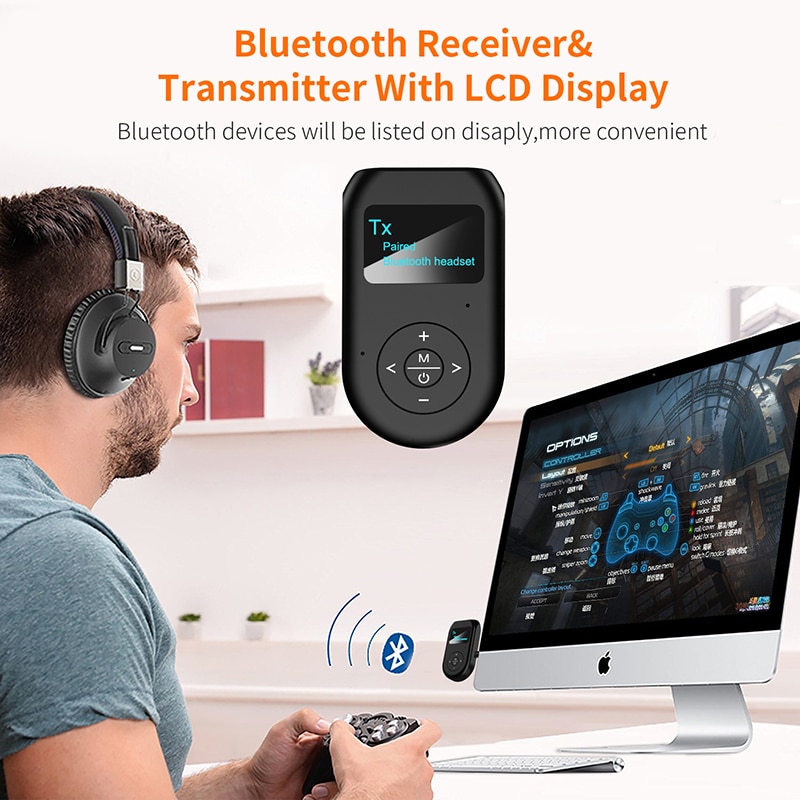 Vaorlo lcd display bluetooth adapter 2 in 1 sender modtager til højttaler hovedtelefoner trådløs stereo adapter med 3.5mm aux