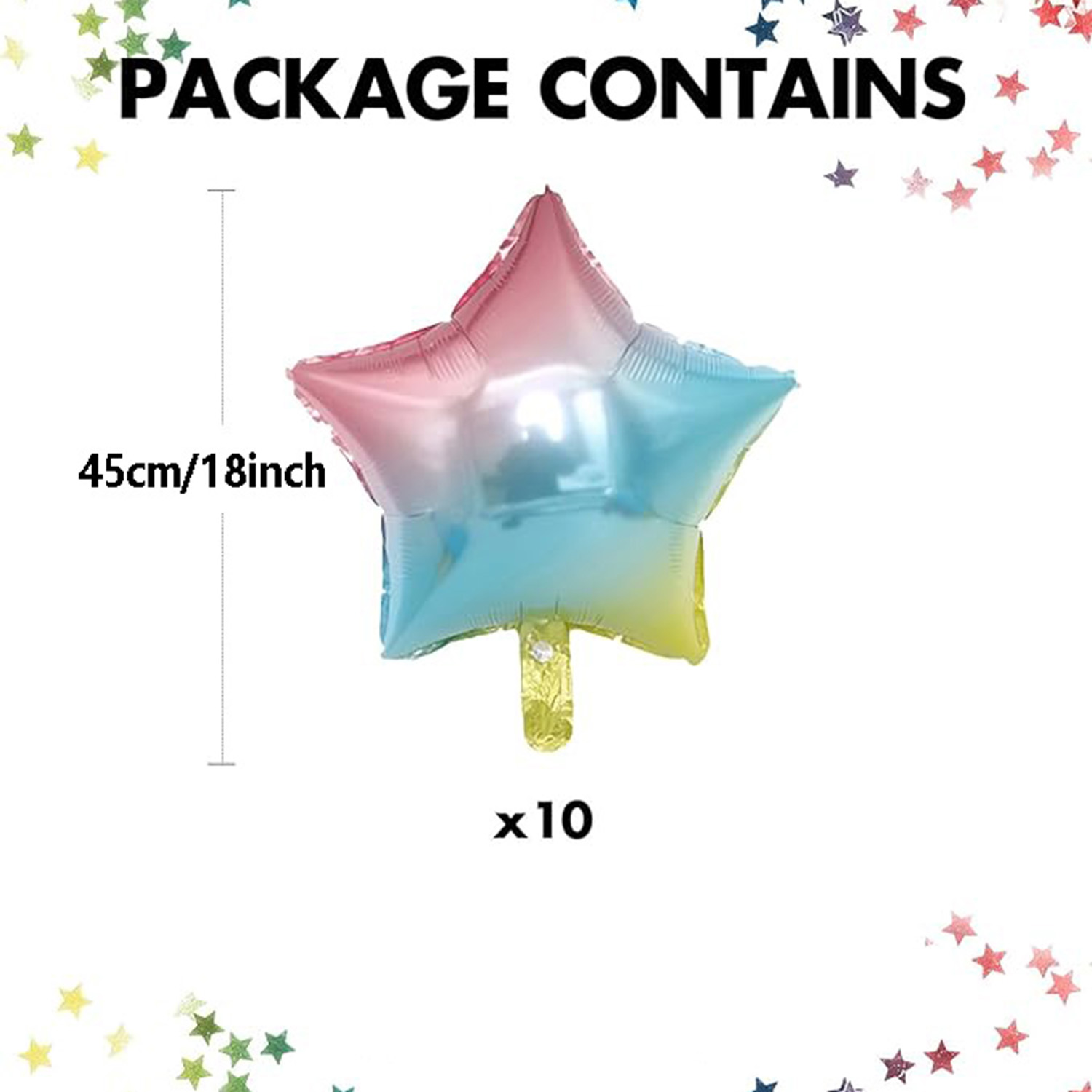 10 Uds. Globos de película de aluminio para decoración de con pentagrama degradado rosa, rojo, verde y azul de 18 pulgadas adecuados para cumpleaños, bodas,