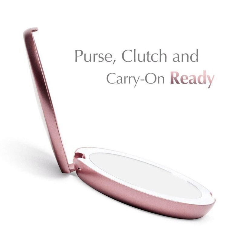 Led Light Mini Makeup Mirror Compact Pocket Face Lip Cosmetic Mirror Travel Portable Lighting Mirror 1X/5X Magnifying Foldable