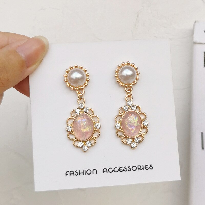 Barroco estilo retro palácio requintado micro-conjunto zircon clipe brincos doce rosa água gota de pedra orelhas clipe feminino meninas presentes