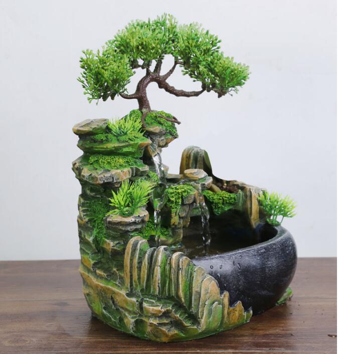 Creatieve Indoor Simulatie Hars Rotstuin Waterlandschap Feng Shui Fontein Home Office Desktop Spray Vochtige Decoratie Ambachten