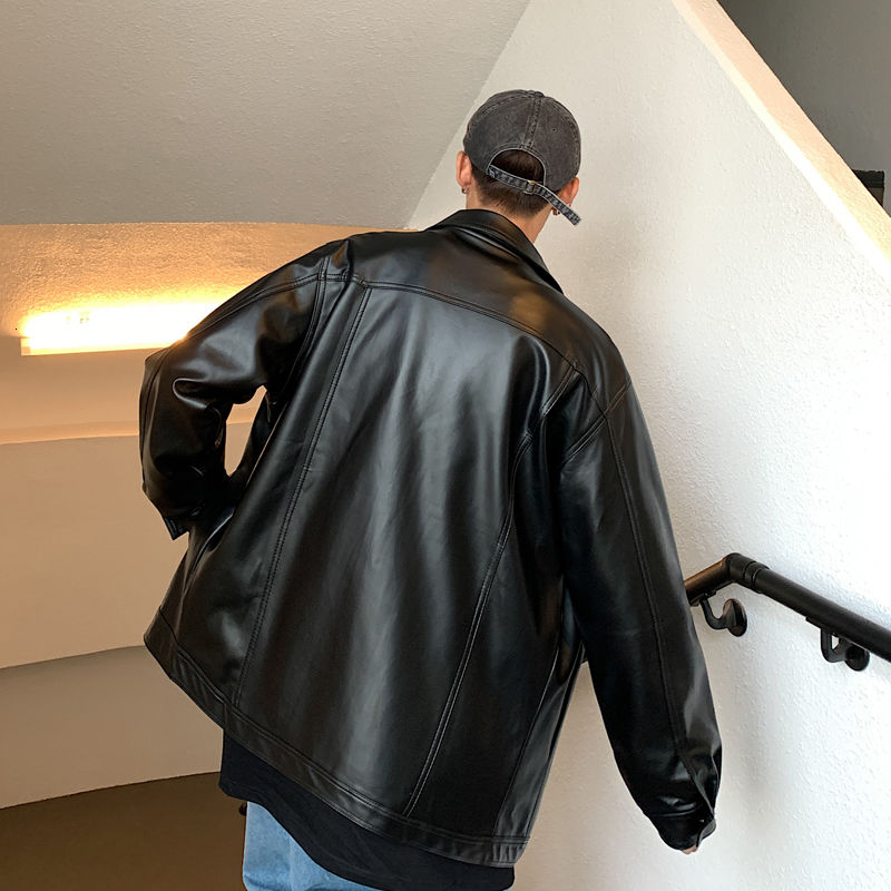 Iefb herreklær vår svart myk fuskeskinn jakke herre streetwear jakke svart oversize streetwear lommer klær