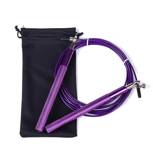 Free pouch 3 Meters METAL BEARING and Handle skipping rope / Speed Cable Jump Rope Crossfit MMA Box home gym / NPFL: Purple