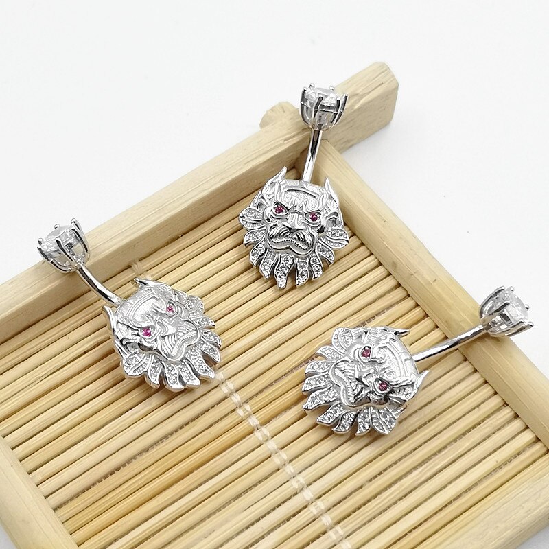 HelloLook Löwe Nabel durchbohren Ring 925 Sterling Silber Bauch Buttton Ring für Frauen 925 Silber Bauch durchbohren Körper Schmuck