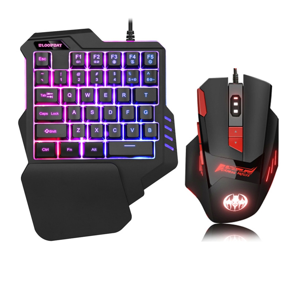Enkelthånds enhånds gaming tastatur 35 nøgler rgb baggrundsbelyst bærbar mini gaming tastatur mus sæt til pc  ps4 xbox gamer for win