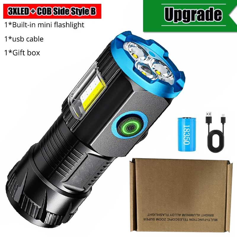 99000000lm x 3*100w lommelykter med kolbe-side, oppladbar, vanntett type-c med magnet til camping og 18350 batterier: misligholde tittel