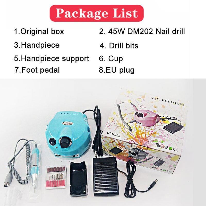 Elektrische Nail Boor Machine 35000 Rpm Manicure Machine Elektrische Nagelvijl Nail Art Gereedschap Set Voor Nagel Boren Gel remover: DM202-blue