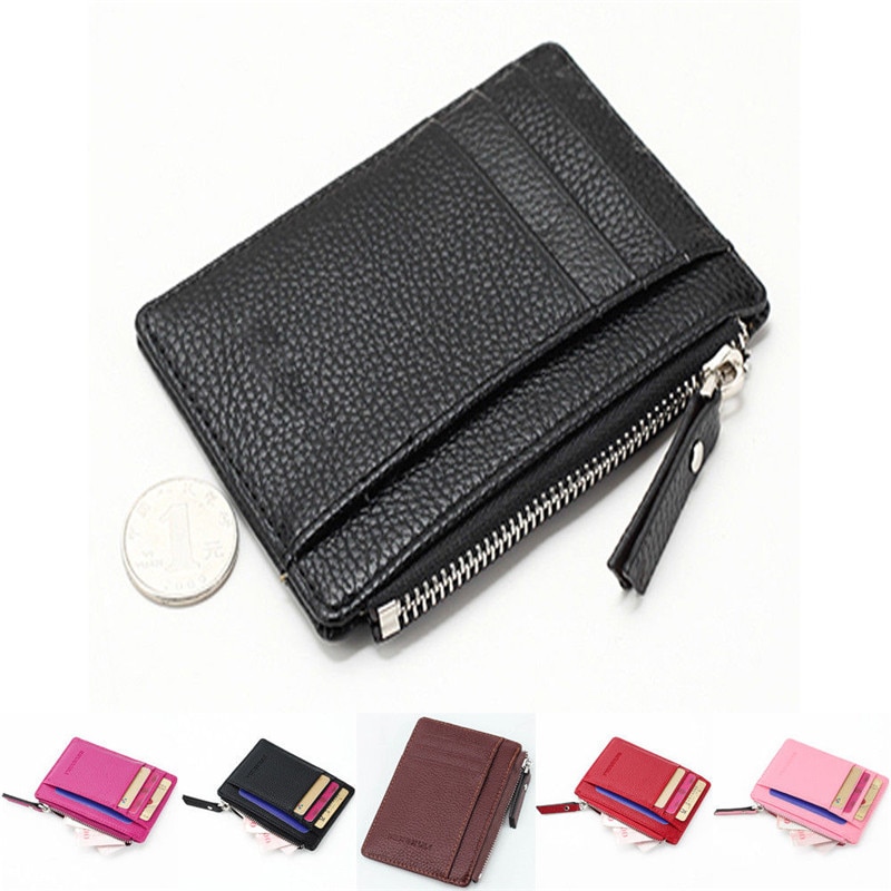 Womens Men Unisex Leather Small Mini Wallet Card Holder Zip Coin Purse Handbag