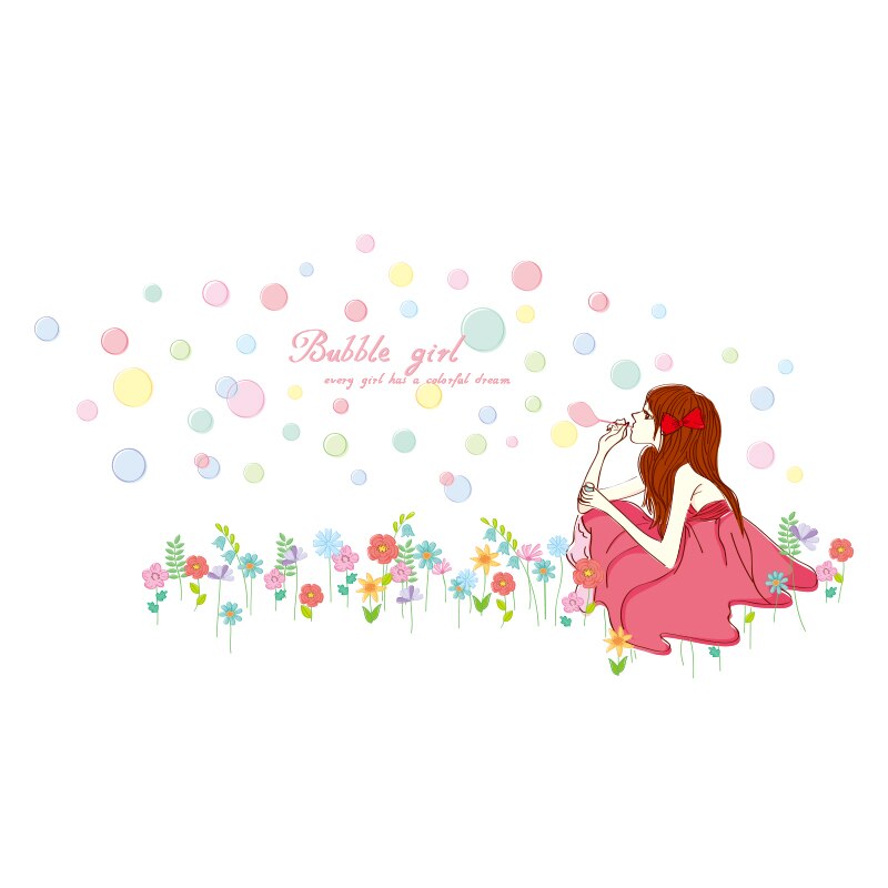 Cartoon Girl Wall Stickers Vinyl DIY Children Mural Decals for House Kids Rooms Baby Bedroom Decoration: girl sticker 2