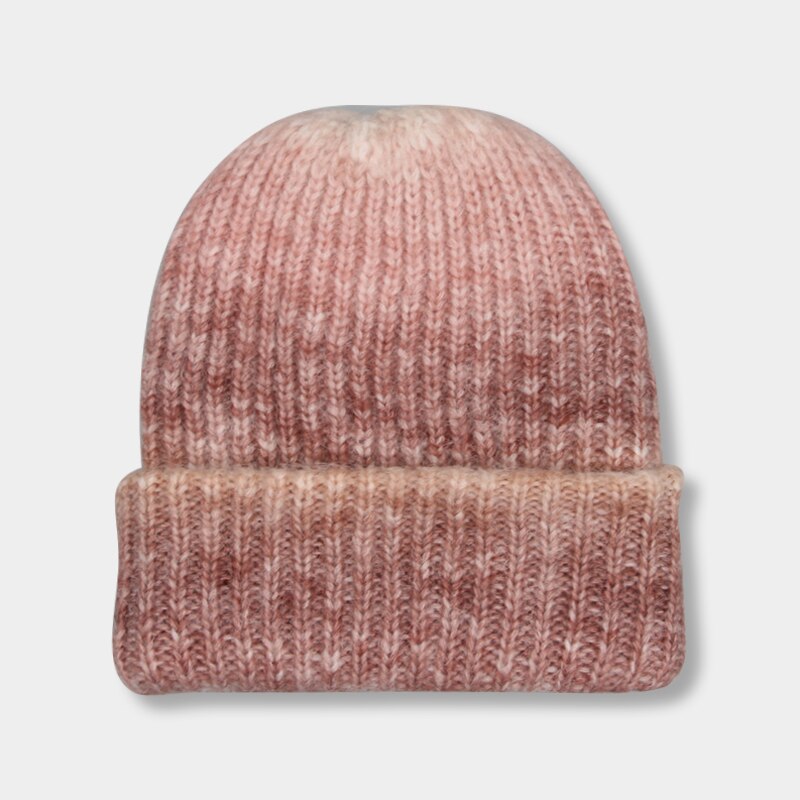 Beanie Hats for Women Winter Hat Tie Dye Gradient Color Keep Warm Outdoor Ladies Flexible Thick Winter Hat шапка мужская: wine red