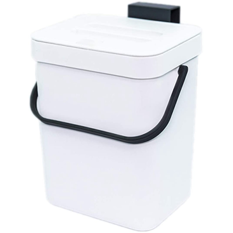 LALASTAR Compostbak gesloten binnenkeuken, hangende kleine prullenbak met deksel onder de gootsteen voor keuken, voedselafvalbak voor aanrecht, monteerbare vuilnisbak voor badkamer, camper, 5 l, wit