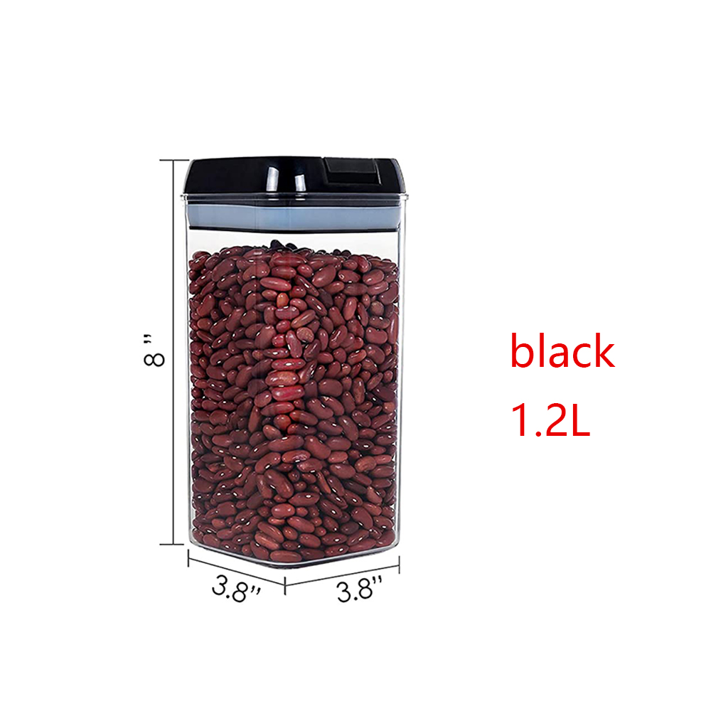 Airtight Plastic Storage Container,Cans for Bulk Cereals,Refrigerator Food Container Kitchen Multigrain Sealed Storage Jar: black 1.2L