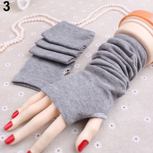 Mitaine longue élastique pour femmes, bras tricoté, sans doigts, gants chauds, tendance,: Light Grey
