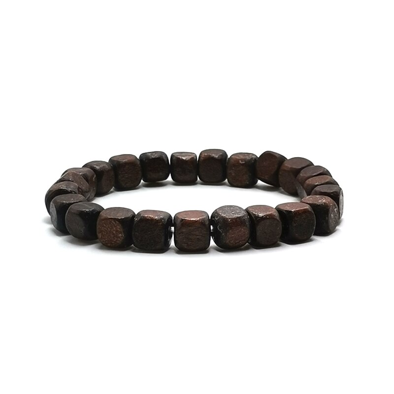 Minimalist Vintage Square Wooden Beads Bracelet Men Handmade Wood Strand Braslet Women Yoga Meditation Jewelry