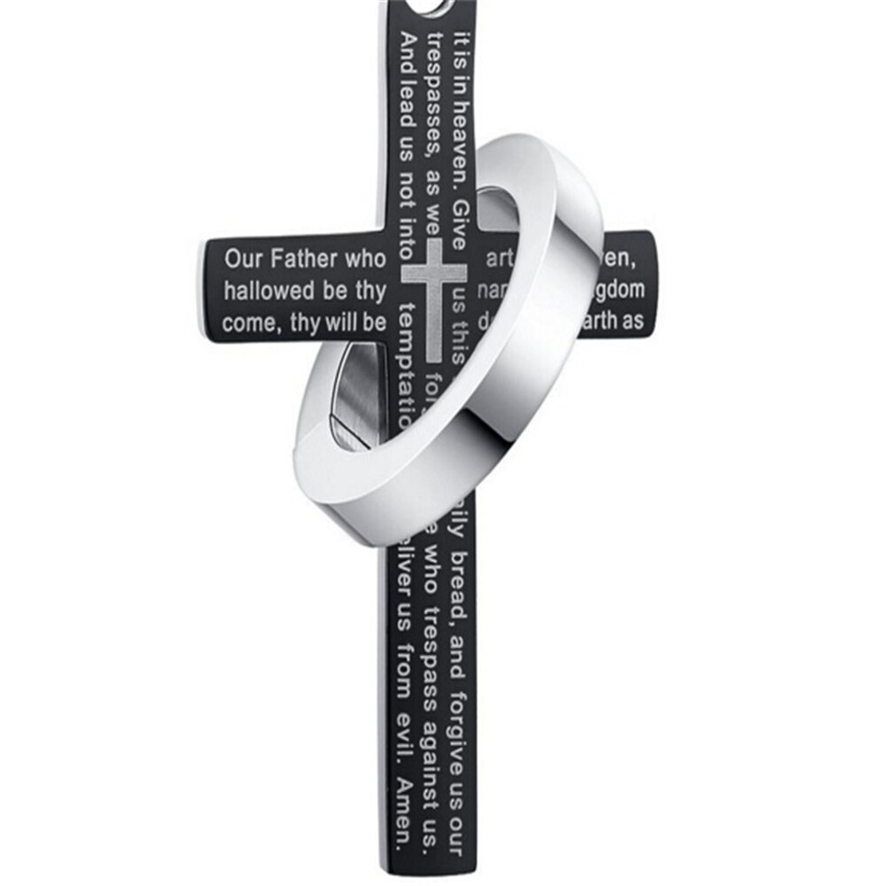 Rvs Cross Heer En Halo Ring Hanger Statement Ketting Voor Vrouwen Meisjes: Black