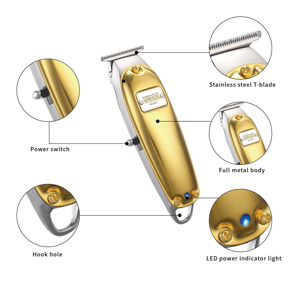 Wmark ng all-metal gyllene sliver sladd / sladdlös detalj triimer med t-blad detalj usb-laddning 1400 mah höghastighetsmotor