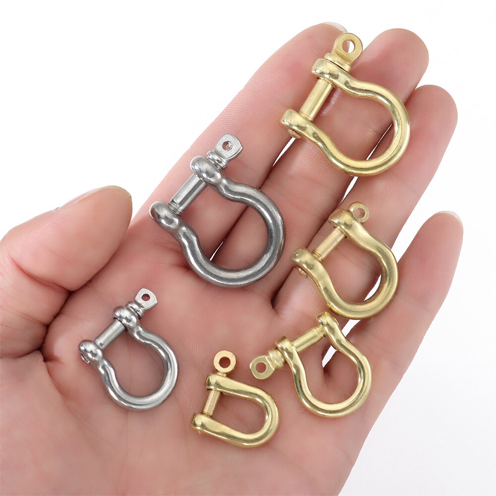 Stainless Steel Staples Carabiner Solid Brass Metal D Bow Shackle Fob Key Ring Keychain Hook Screw Joint Connector Buckle