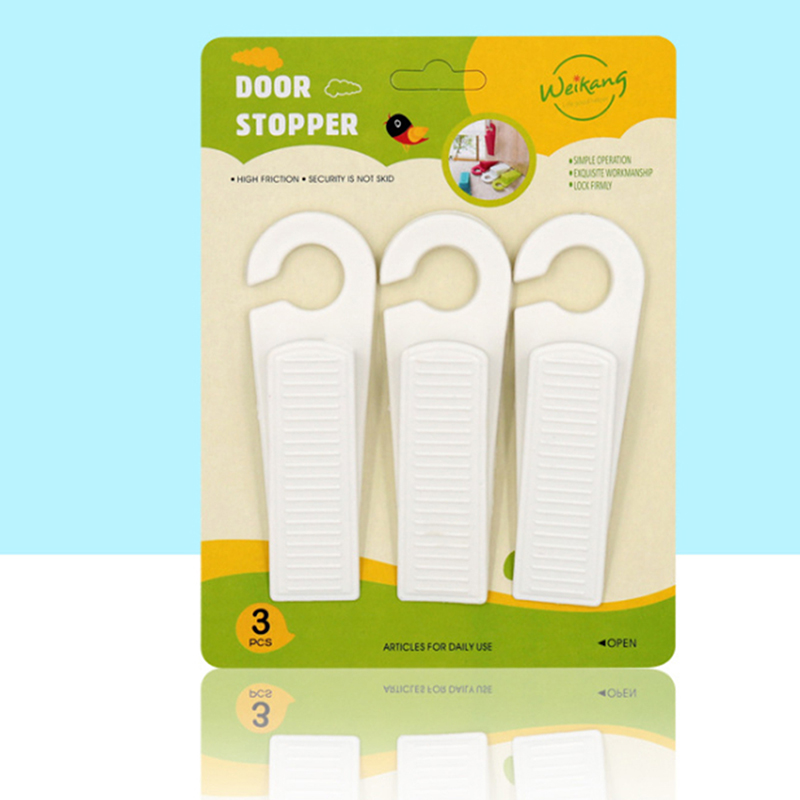 3pc/Set Door Wedge Shaped Rubber Doors Stopper Doorstops Floor Kids Safety Guard Finger Protect with Hook: white