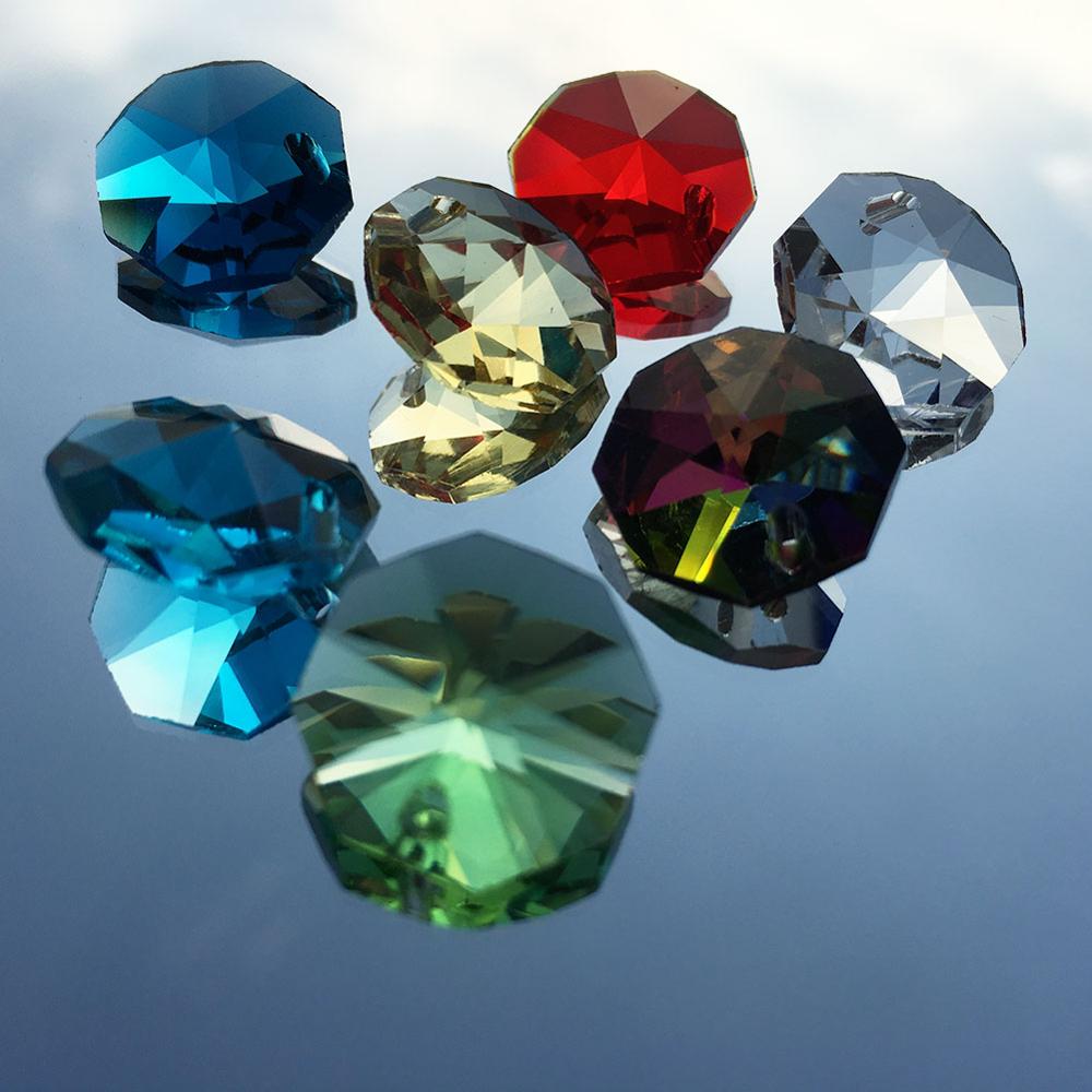 7 Kleur Kristal Glas Achthoek Kralen 70 Stks/partij Verlichting Accessoires Bruiloft Decor.K9 Prisma Kroonluchter Onderdelen Enkel Gat