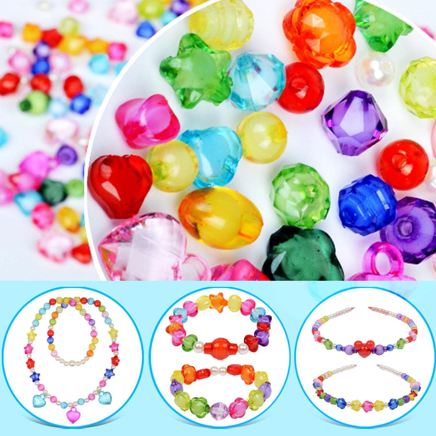 Børn 550 stk farverige akrylperler kit piger diy strengning trådning perle vævning armbånd halskæde smykker gør perle legetøj