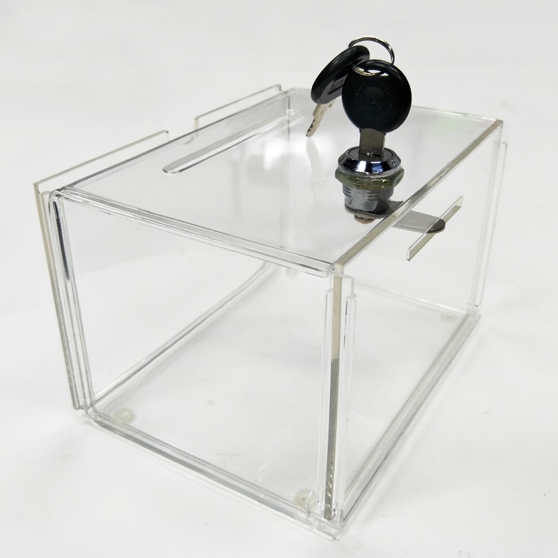 Counter Acrylic Donation Collection Box,Perspex Charity Fundraising Box with Keylock YGB-007
