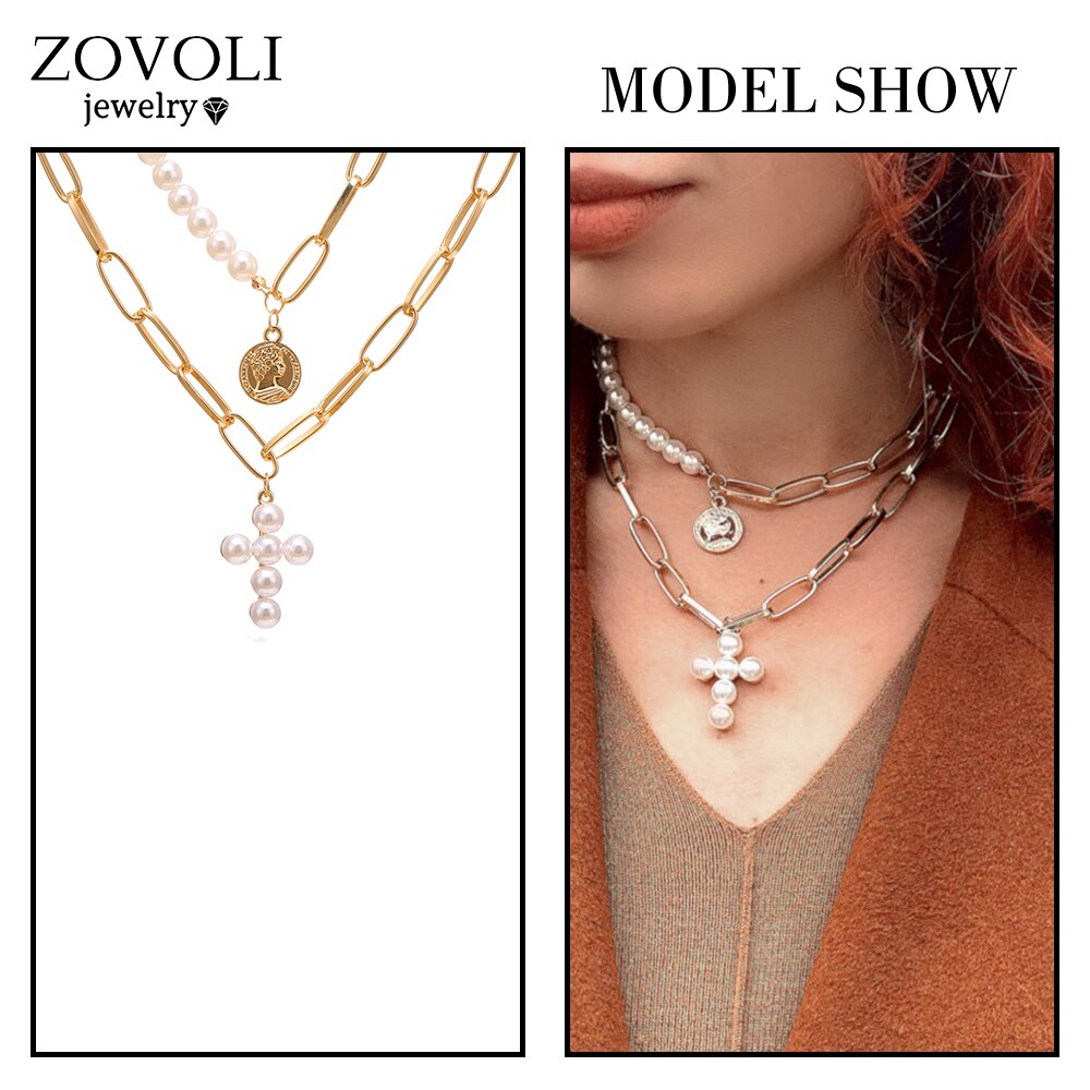 ZOVOLI Kpop Perle Perlen Halsband Halskette Doppel Layered Gold Ketten Perle Anhänger Halsketten Für Frauen Trendy Schmuck: ZLNA1111