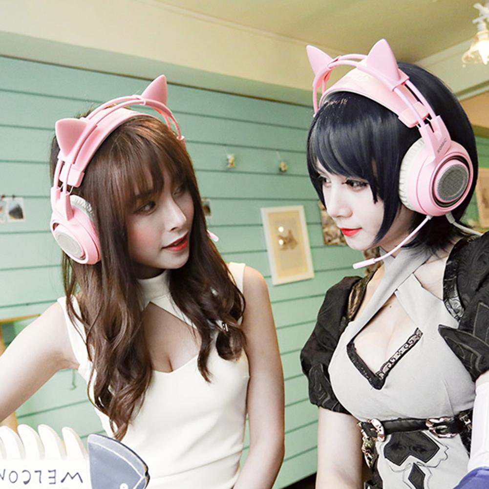 Somic  g951s ps4 pink cat ørestøjreducerende hovedtelefoner 3.5mm stik pige børn gaming headset med mikrofon til telefon