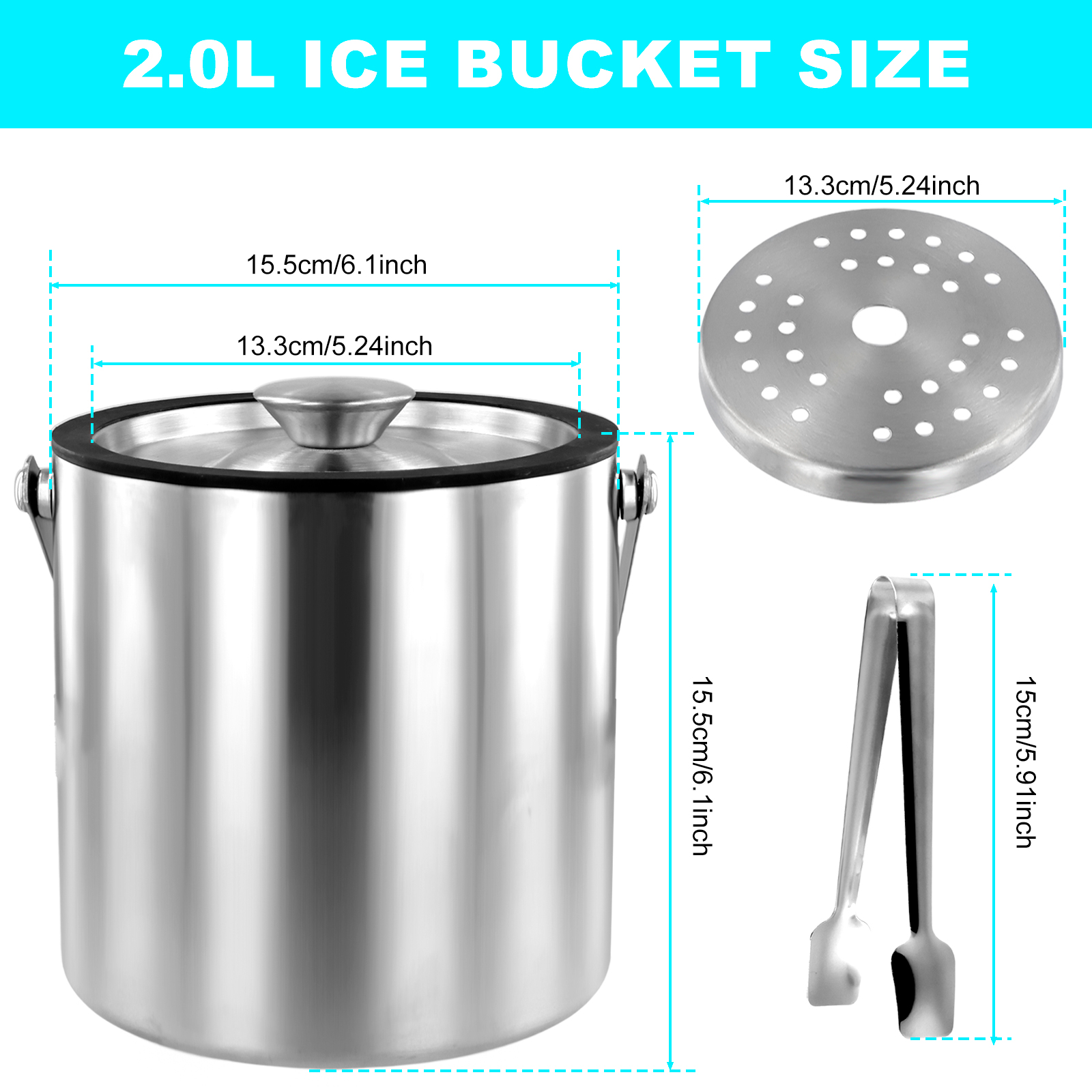Cubo de hielo de doble pared de acero inoxidable, cubo de hielo para el hogar, cocina, Bar, fiestas, enfriamiento de cerveza, enfriador de champán, accesorios de Bar: Rosa