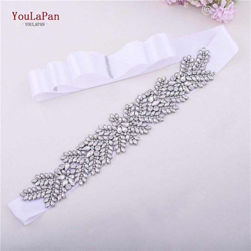 YouLaPan S420 Stunning Brides Belt Ribbon Sash Formal Dress Diamond Belt Rhinestones Belts Wedding Waistband Accessory Applique