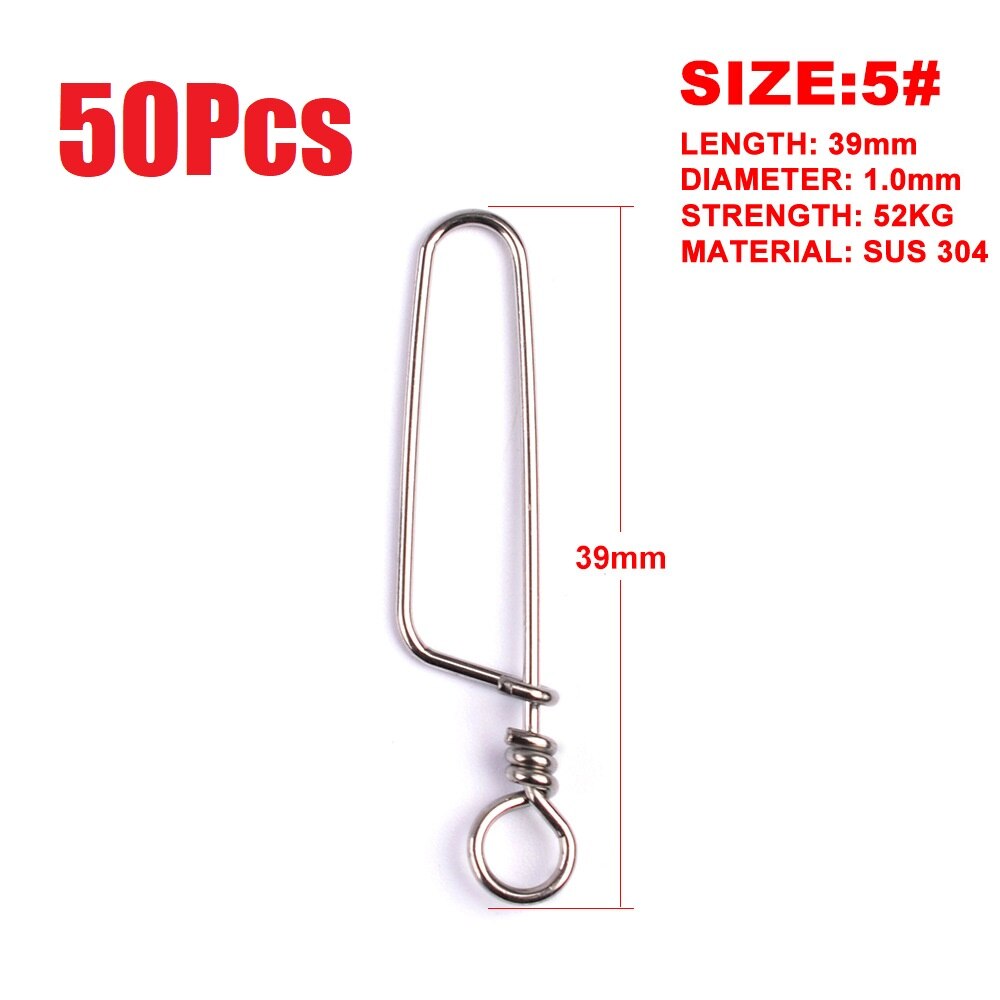 50pcs/bag Stainless Steel Hook Fast Clip Lock Snap Swivel Solid Rings Safety Snaps Fishing Hook Connector grip swivel articulos: 5  50pcs