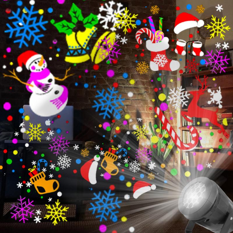 Christmas Holographic Projector 16 Picture Party Christmas Santa Claus Projection Lamp Window Movie Projector