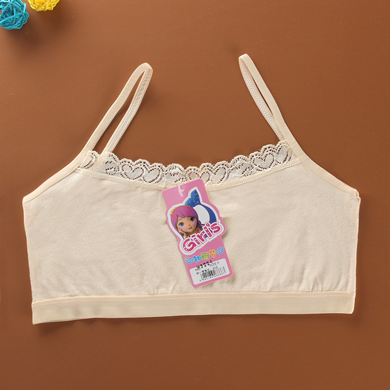 Teenager Girls Cotton Bra Solid Student Underwear Kids Girls Children Vest Training Bras Tops Wrapped Chest Camisoles Tanks: Beige