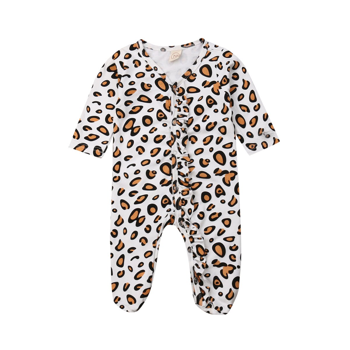 Newborn Infant Baby Boy Girl Leopard Cotton Romper long sleeve v neck button Jumpsuit Bodysuit Clothes: 9M