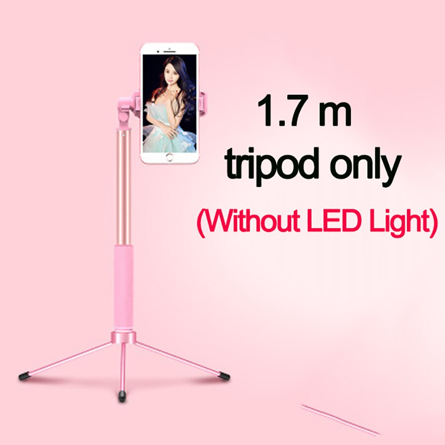 1.7 M Selfie Stok Telefoon Statief Met Dual Led Ring Licht Uitschuifbare Live Statief Stand Portret Vullen Licht Voor Iphone 7 8 Xiaomi: Pink Tripod