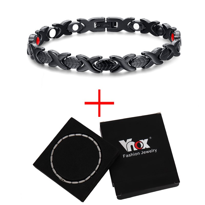 Vnox Women's X Bracelet Bangle Health Care Jewelry Black Stainless Steel free box: free box