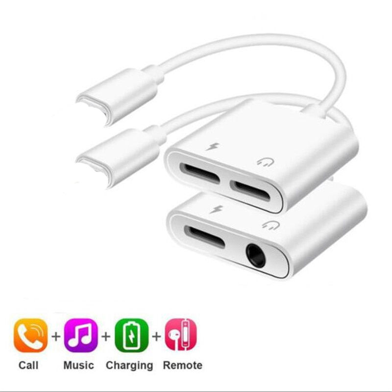 Voor Bliksem Naar 3.5Mm 2 In 1 Koptelefoon Audio Adapter Voor Iphone 7 8 Plus X Xs Charger Cable mobiele Telefoon Aux Dual Jack Splitter